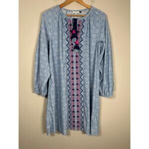 CABANA LIFE Coast Long Sleeve‎ Tunic Dress Blue Size Large